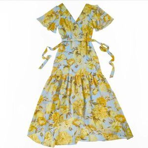 Donna Ricco Yellow Floral Maxi Dress on Light Blue
